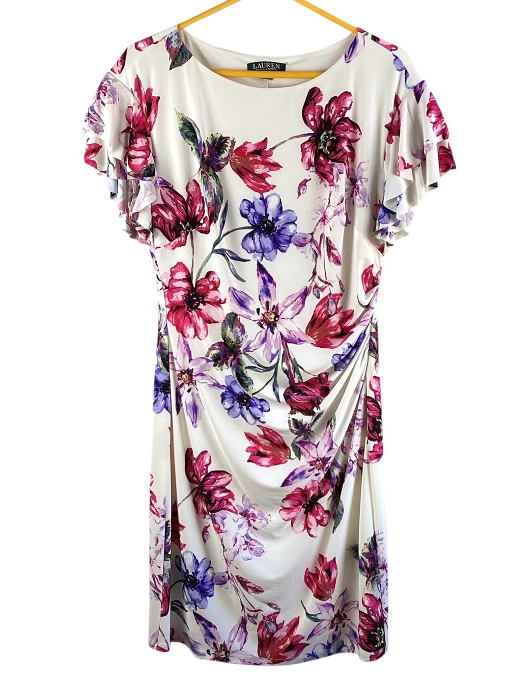 Ralph Lauren Cream Midi Dress with Pink & Purple Floral Print